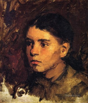 Frank Duveneck Painting - Head of a Young Girl portrait Frank Duveneck